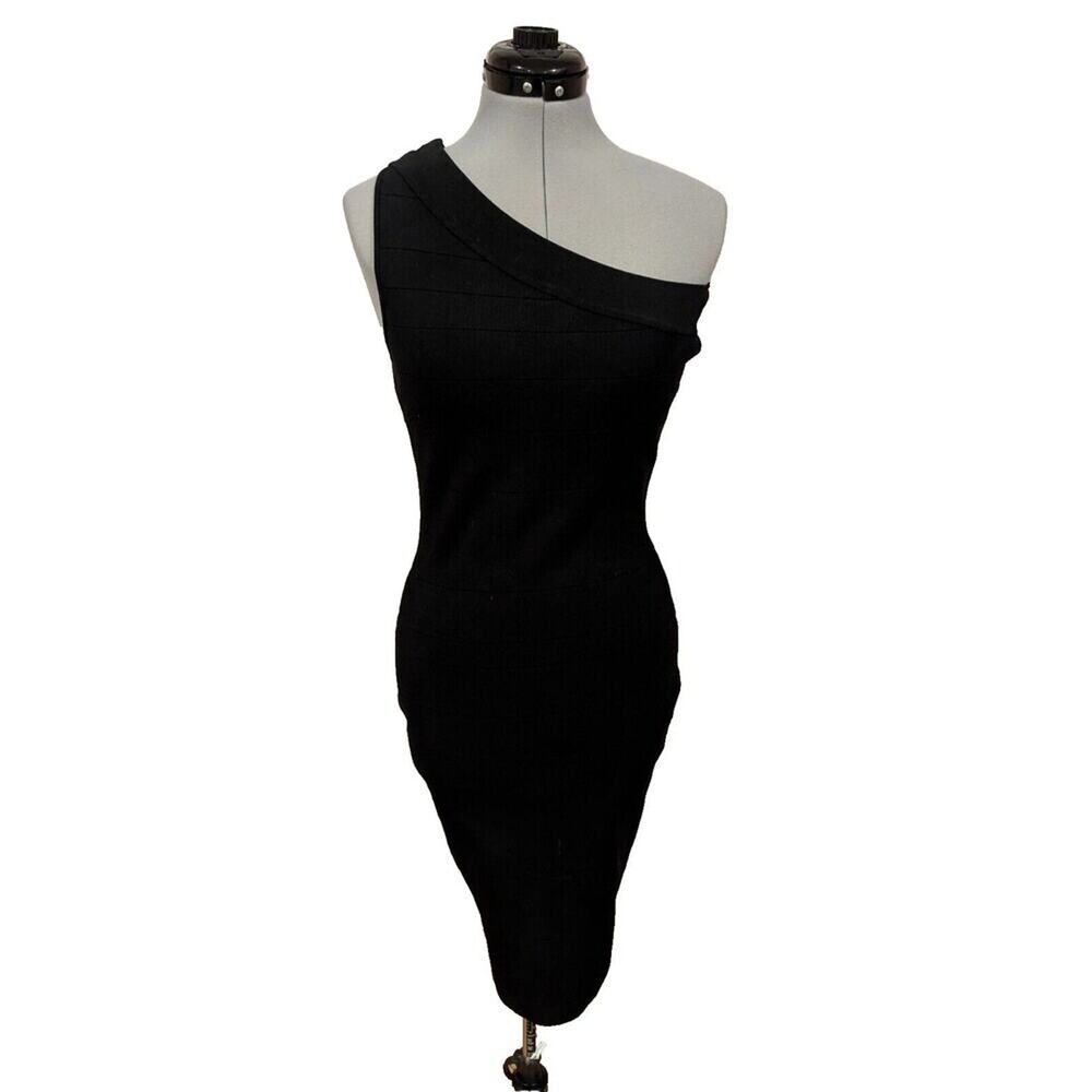 Andrew Marc Black One Shoulder Bodycon Bandage Dress Sz S NWT Elegant Sexy Party